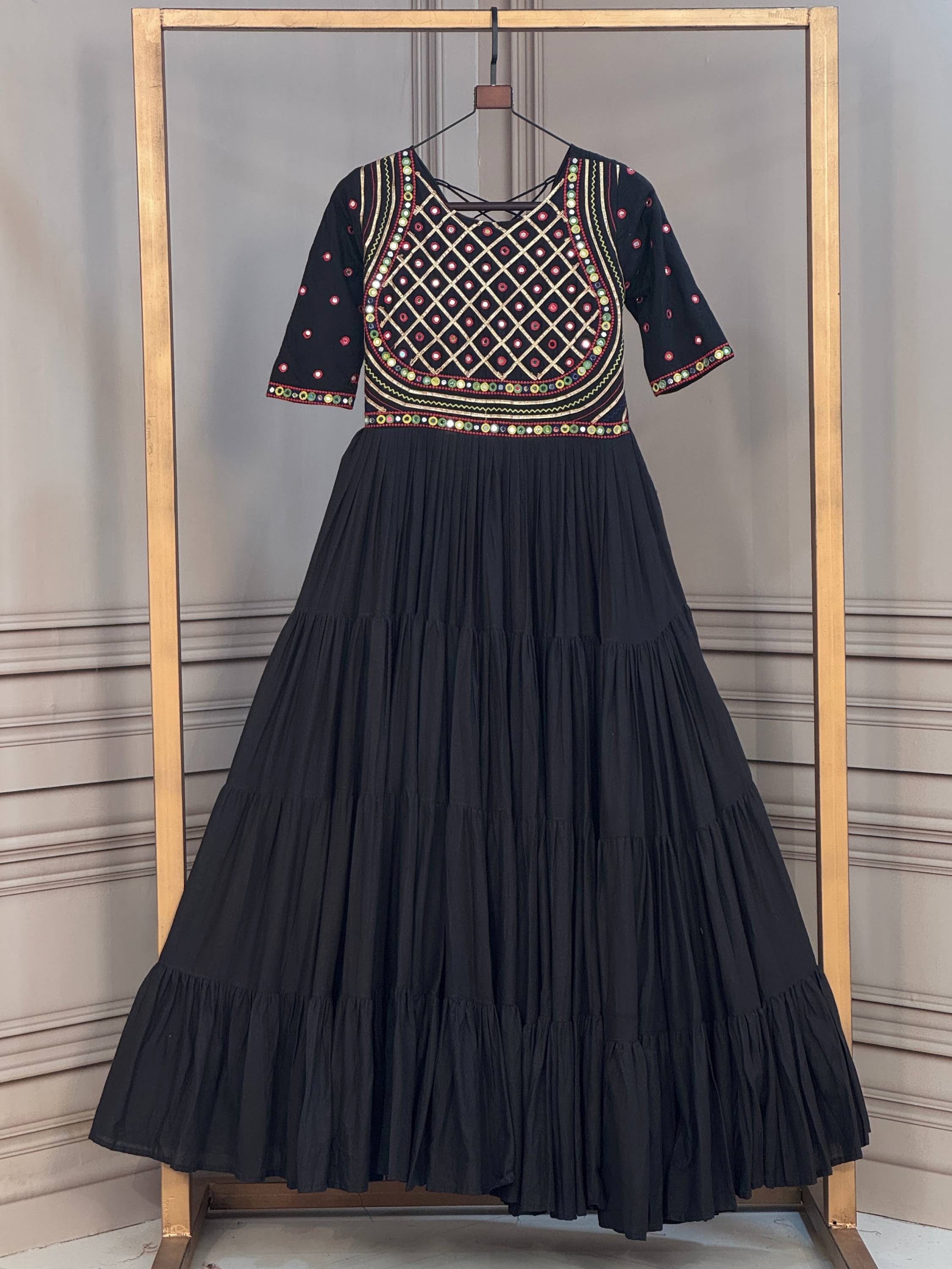 Beautiful Black Gota Laced Cotton Navratri Special Gown