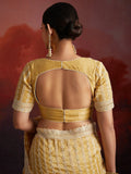 Attractive Mustard Yellow Thread Embroidery Organza Haldi Wear Saree