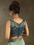 Fascinating Dusty Blue Hand Work Organza Party Wear Saree With Blouse