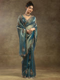 Fascinating Dusty Blue Hand Work Organza Party Wear Saree With Blouse