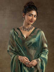 Gorgeous Green Hand Work Reception Wear Saree With Blouse