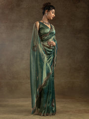 Gorgeous Green Hand Work Reception Wear Saree With Blouse