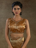 Charming Brown Zircon Work Organza Party Wear Saree With Blouse