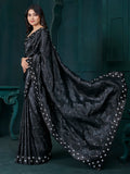 Fabulous Black Sequins Silk Reception Wear Saree With Blouse