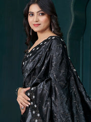 Fabulous Black Sequins Silk Reception Wear Saree With Blouse
