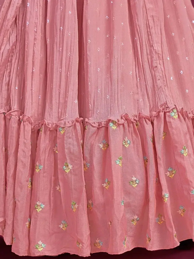 Remarkable Baby-Pink Sequins Silk Gown With Dupatta