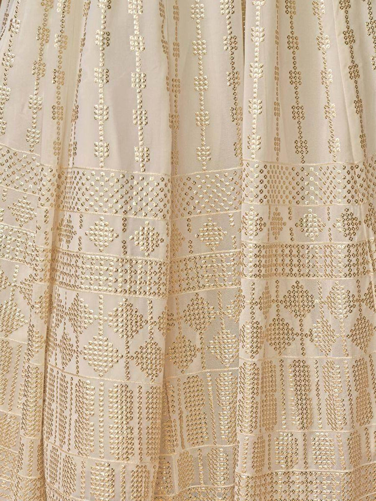 Divine Pearl White Sequins Georgette Festive Wear Gown with dupatta
