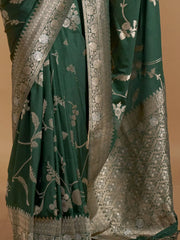 Adorable Green Zari Weaving Georgette Event Wear Saree With Blouse