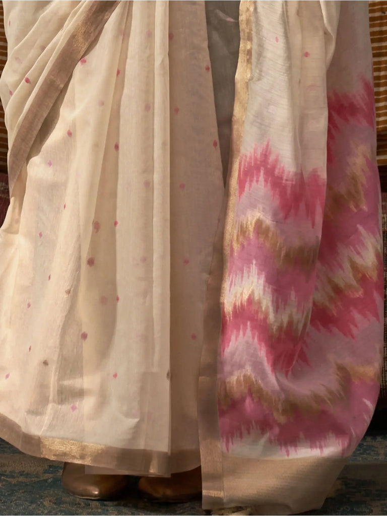 Alluring Cream Handloom Weaving Silk Function Wear Saree With Blouse