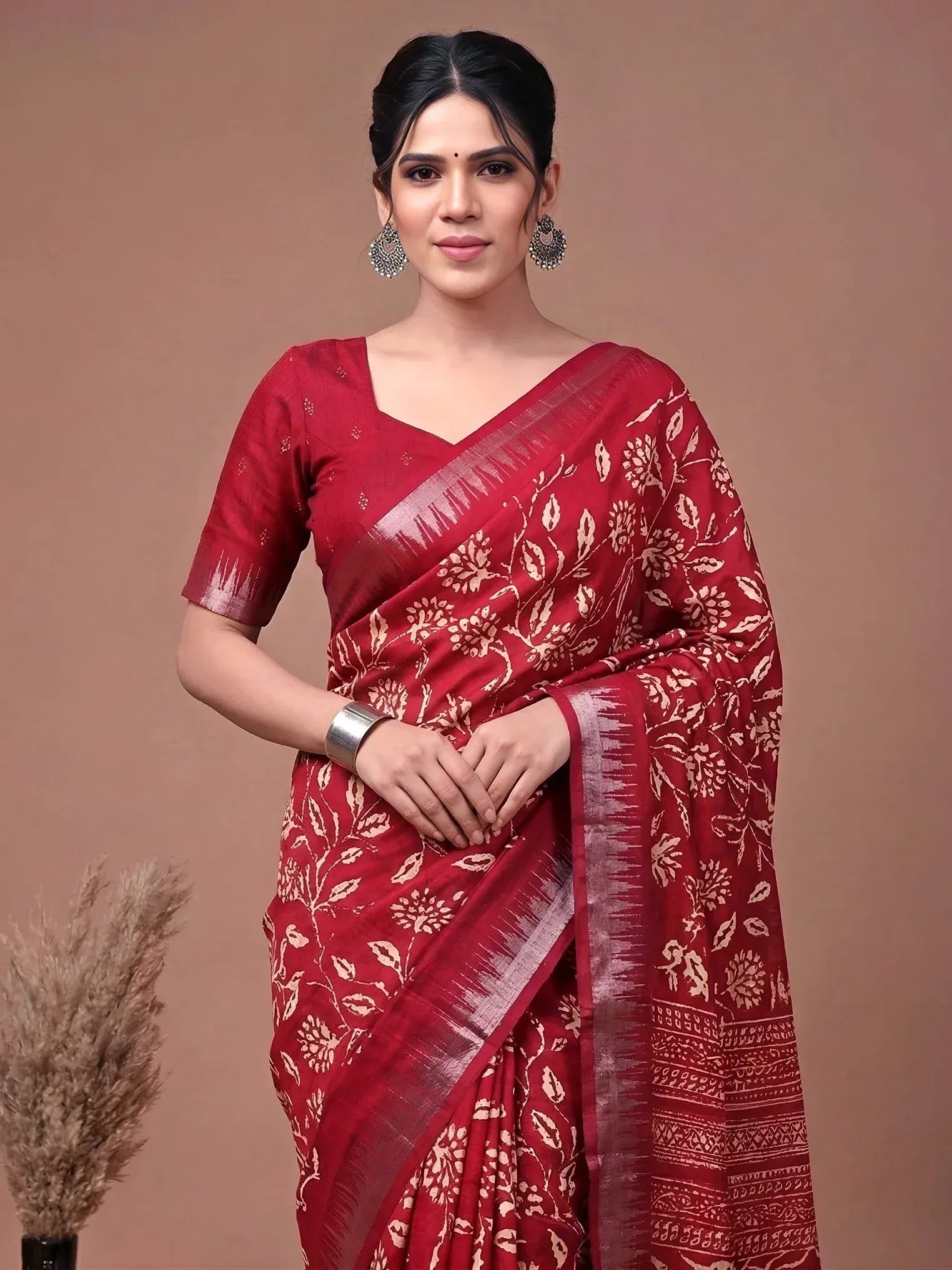 Lovable Red Zari Border Silk Festive Wear Saree With Blouse
