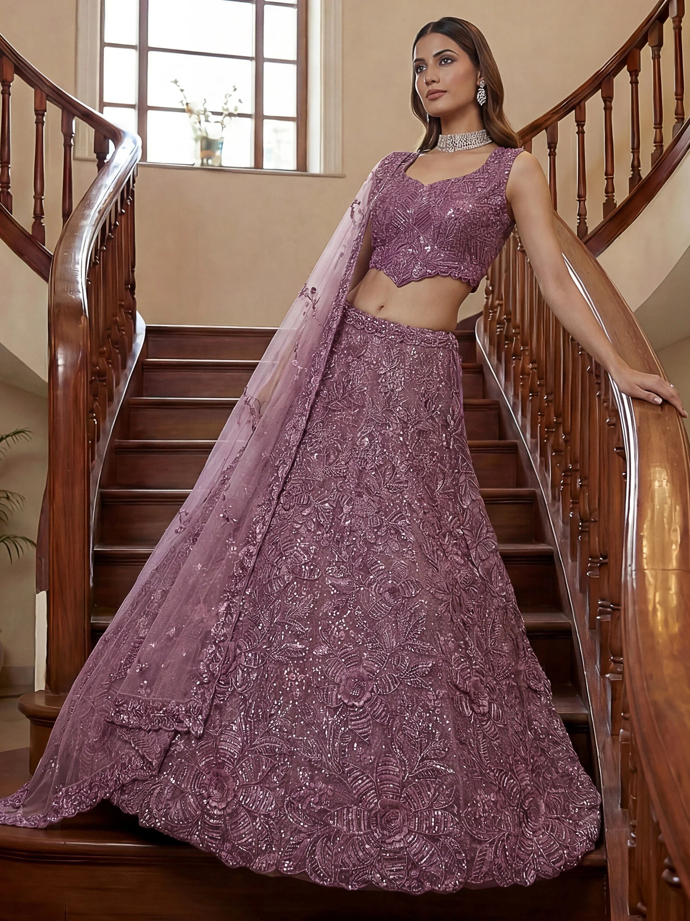 Impressive Purple Sequins Net Reception Wear Lehenga Choli