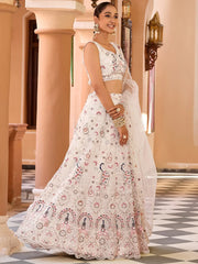 Stunning Cream Thread Embroidered Net Bridesmaid Lehenga Choli