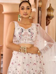 Stunning Cream Thread Embroidered Net Bridesmaid Lehenga Choli