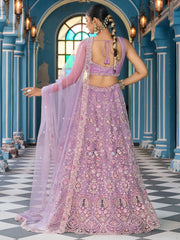 Awesome Purple Sequins Embroidered Net Wedding Lehenga Choli