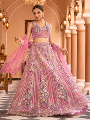 Fantastic Pink Thread Embroidered Net Engagement Wear Lehenga Choli