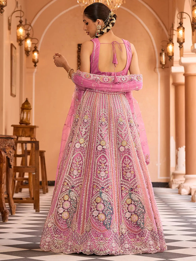 Fantastic Pink Thread Embroidered Net Engagement Wear Lehenga Choli