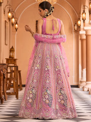 Fantastic Pink Thread Embroidered Net Engagement Wear Lehenga Choli
