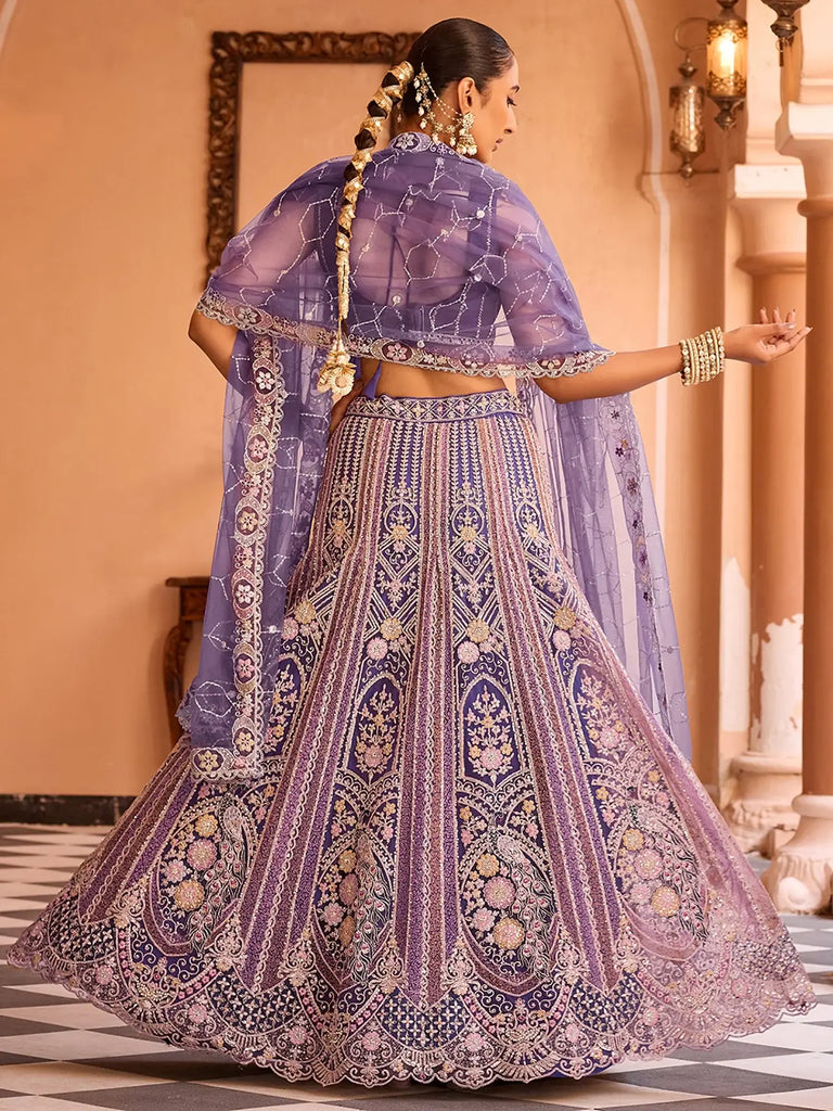 Fabulous Purple Sequins Embroidered Net Wedding Wear Lehenga Choli