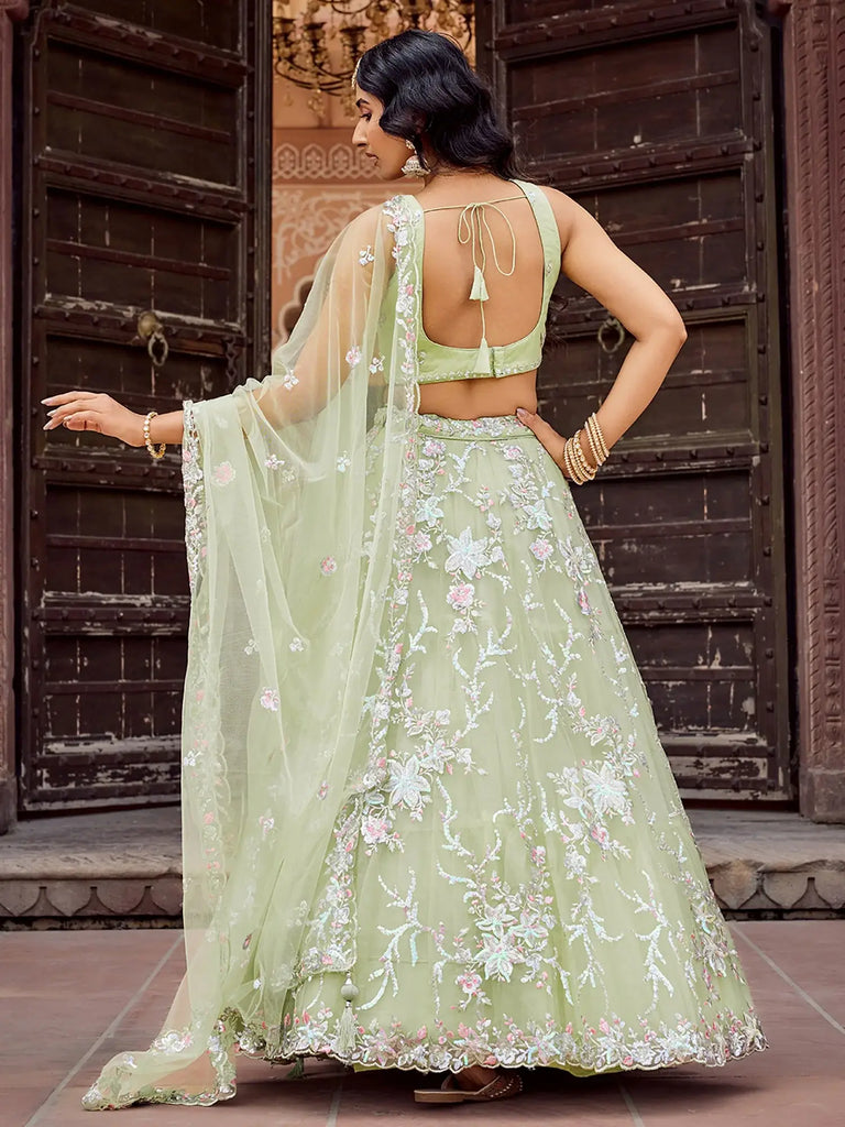 Gorgeous Pista Thread Embroidered Net Bridesmaid Lehenga Choli