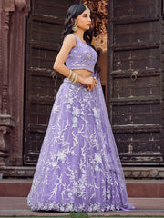 Glamorous Purple Thread Embroidered Net Reception Wear Lehenga Choli