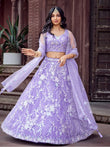 Glamorous Purple Thread Embroidered Net Reception Wear Lehenga Choli