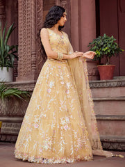 Gleaming Yellow Sequins Embroidered Net Wedding Wear Lehenga Choli