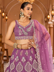 Awesome Lavender Sequins Embroidered Net Reception Wear Lehenga Choli