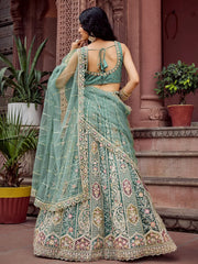 Sparkling Green Thread Embroidered Net Bridesmaid Lehenga Choli