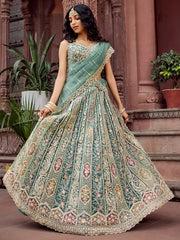 Sparkling Green Thread Embroidered Net Bridesmaid Lehenga Choli
