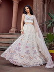 Captivating Cream Thread Embroidered Net Reception Wear Lehenga Choli