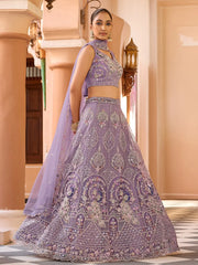 Dazzling Purple Sequins Embroidered Net Wedding Wear Lehenga Choli