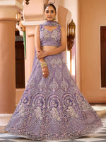 Dazzling Purple Sequins Embroidered Net Wedding Wear Lehenga Choli