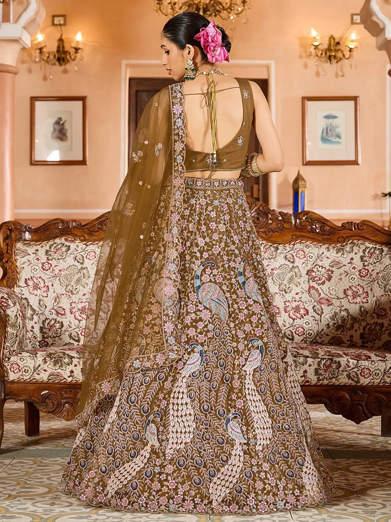 Fabulous Mustard Sequins Embroidered Net Bridesmaid Lehenga Choli