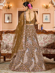 Fabulous Mustard Sequins Embroidered Net Bridesmaid Lehenga Choli