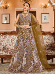 Fabulous Mustard Sequins Embroidered Net Bridesmaid Lehenga Choli