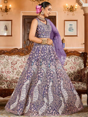 Fantastic Purple Thread Embroidered Net Engagement Lehenga Choli