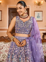Fantastic Purple Thread Embroidered Net Engagement Lehenga Choli