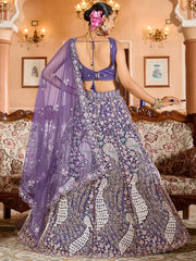 Fantastic Purple Thread Embroidered Net Engagement Lehenga Choli