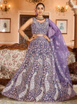 Fantastic Purple Thread Embroidered Net Engagement Lehenga Choli