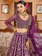 Awesome Burgundy Thread Embroidered Net Bridesmaid Lehenga Choli