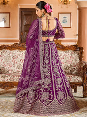 Awesome Burgundy Thread Embroidered Net Bridesmaid Lehenga Choli