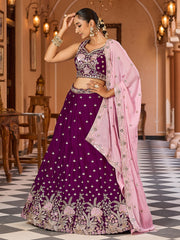 Stunning Purple Embroidered Georgette Bridesmaid Lehenga Choli