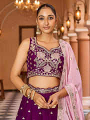 Stunning Purple Embroidered Georgette Bridesmaid Lehenga Choli