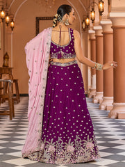 Stunning Purple Embroidered Georgette Bridesmaid Lehenga Choli