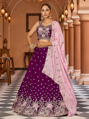 Stunning Purple Embroidered Georgette Bridesmaid Lehenga Choli