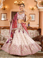 Elegant Cream Embroidered Tissue Engagement Wear Lehenga Choli