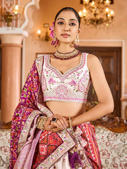Elegant Cream Embroidered Tissue Engagement Waer Lehenga Choli