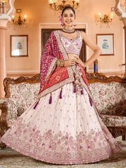 Elegant Cream Embroidered Tissue Engagement Waer  Lehenga Choli