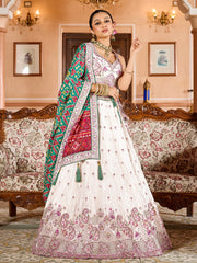 Lovely Cream Embroidered Tissue Bridesmaid Lehenga Choli