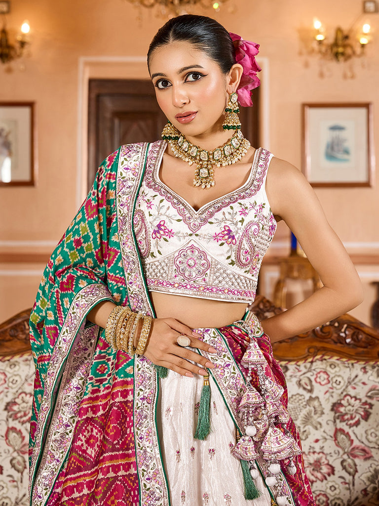 Lovely Cream Embroidered Tissue Bridesmaid Lehenga Choli